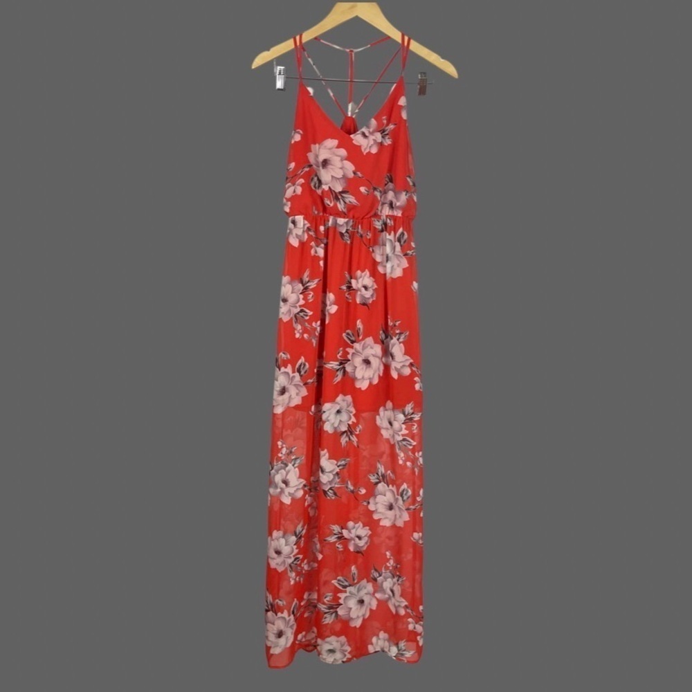 Sienna Sky Red Floral Maxi Dress with Pink Flowers